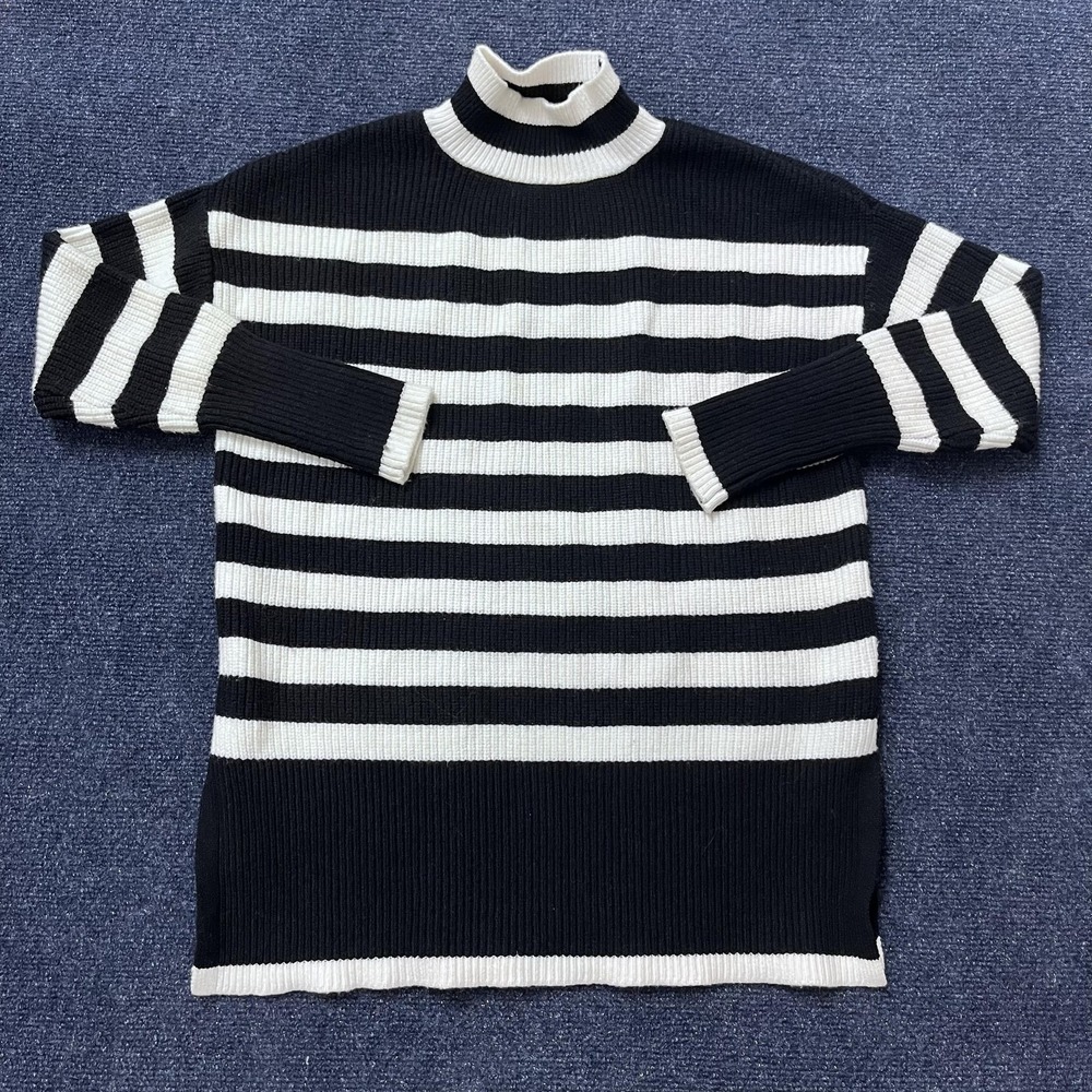 Philosophy Republic Clothing Sweater Womens XS Black White Stripe Mock Neck